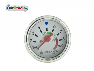 Otáčkoměr Simson S51 S53 bílý podklad, do 10000, kontrolky, rámeček chrom