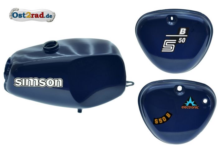 Nádrž kastlík sada Simson S50 S51, buvol, základová barva, modrá perlová metalíza