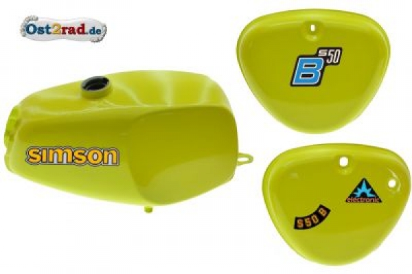 Nádrž kastlíky sada Simson S50 S51, sírově žlutá, 'buvol'