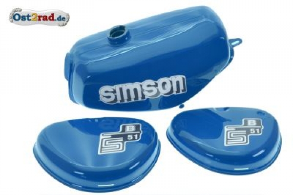Sada nádrž kastlíky Simson S51 modrá, utěsněná s nálepkou Simson, horší kvalita