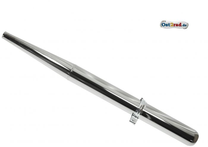 Výfuk chromovaný včetně zadní výfukové spony, Simson S50 S51 SR50 KR51 / 2, vylepšený model